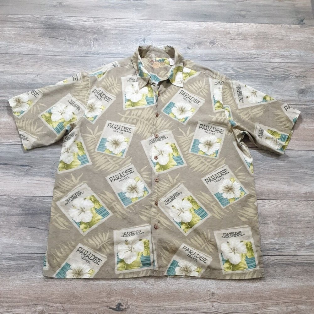 Caribbean Pineapple Mens XL Tall Short Sleeve Shirt Vacation Casual Floral Silk
